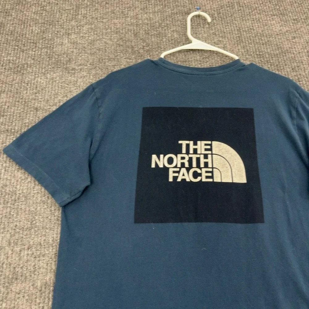 The North Face T-Shirt Mens M Blue Cotton Box Logo Graphic Gorpcore Casual